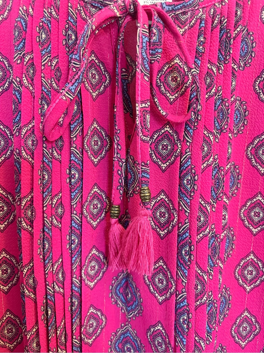 Ruby Rd. Magenta Printed Peasant Tunic with Tassel Tie - Picture 3 of 11